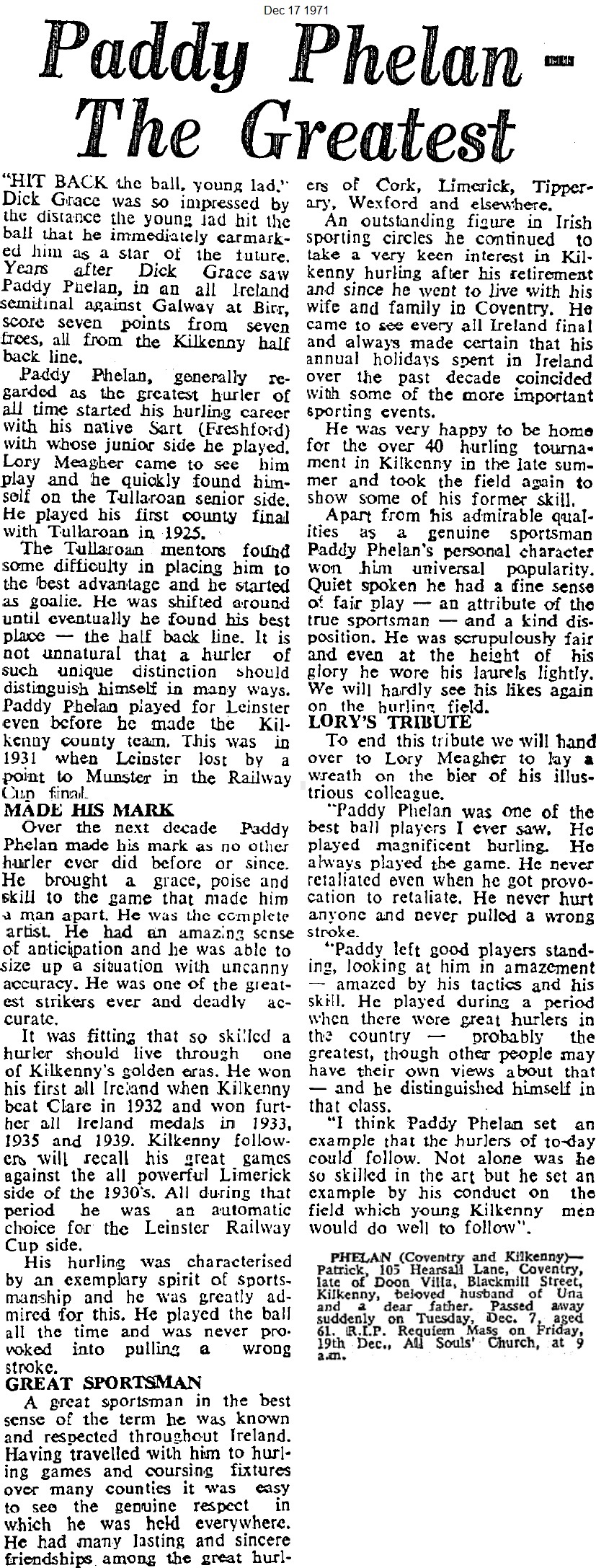 paddy phelan sart 071271